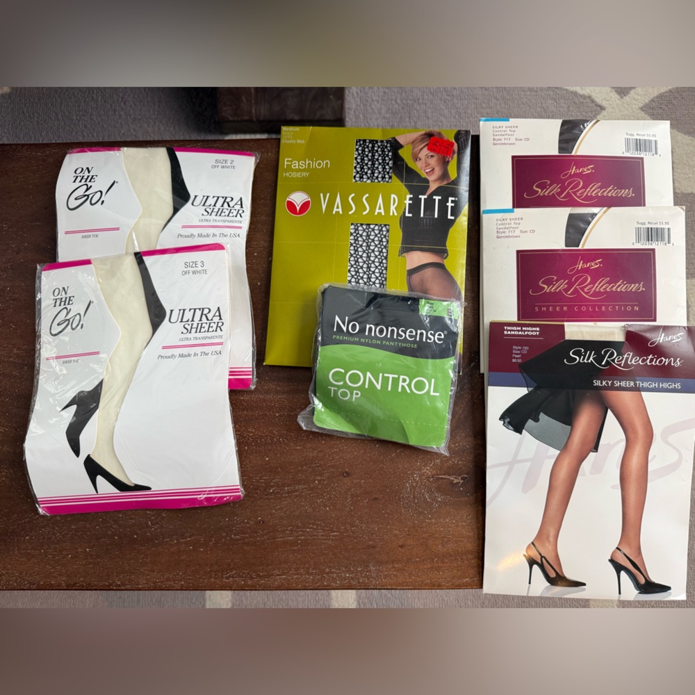 Assorted Hosiery sizes and brand lot new in package: Black, Off White, Netted